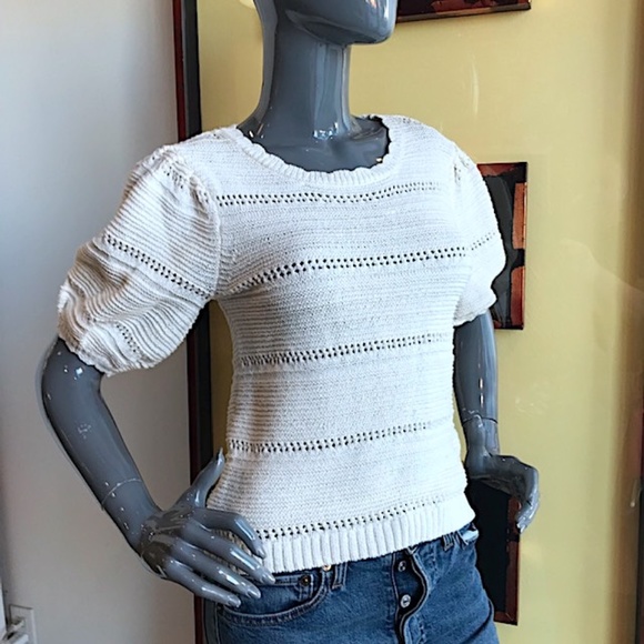 HOUSE OF HARLOW Pointelle Knit Puff-Sleeve Sweater NWOT/sz: S - Picture 2 of 12